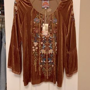 Johnny Was Floral Velvet Blouse